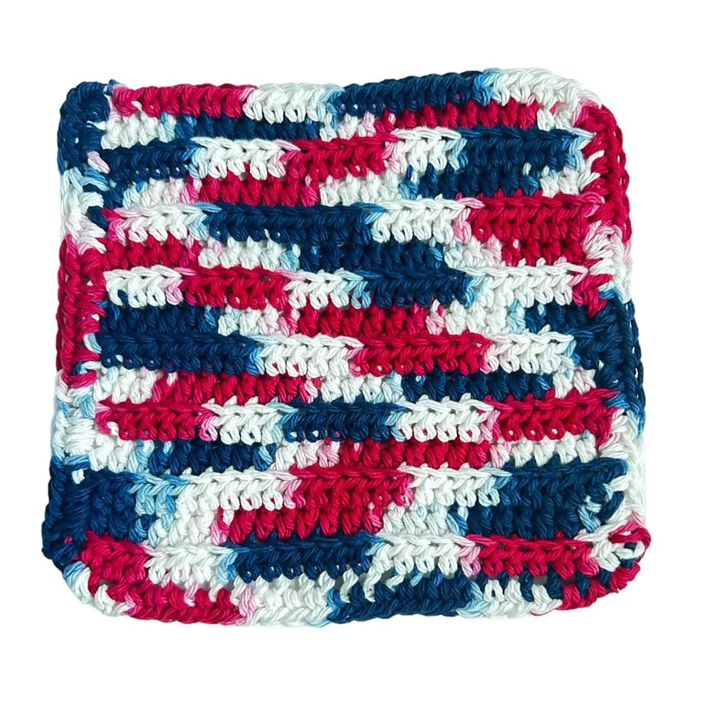 Hand Crafted Colorful Americana 100% Cotton All Purpose Dish or Wash Cloths